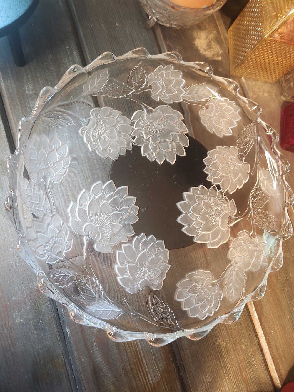 Etched Glass Floral Serving Platter XL